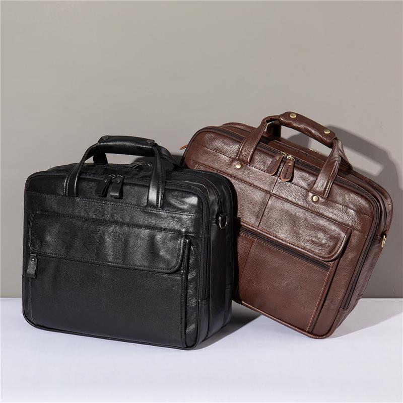 Mens Layered Vintage Waterproof Durable Large Capacity Leather Business Briefcase