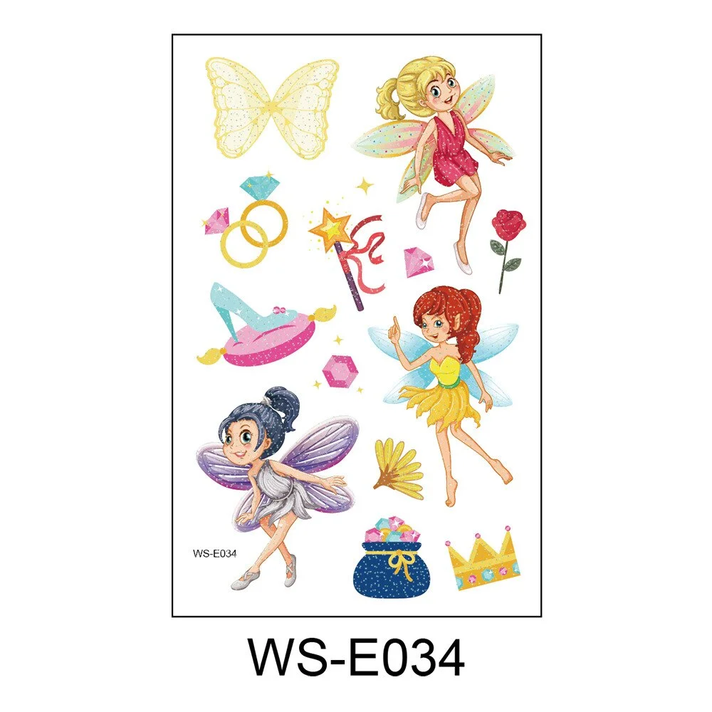 10 Kinds Glitter Powder Fairy Tattoos Butterfly Rainbow Castle Flowers Temporary Body Stickers Disposable Children Party Makeup