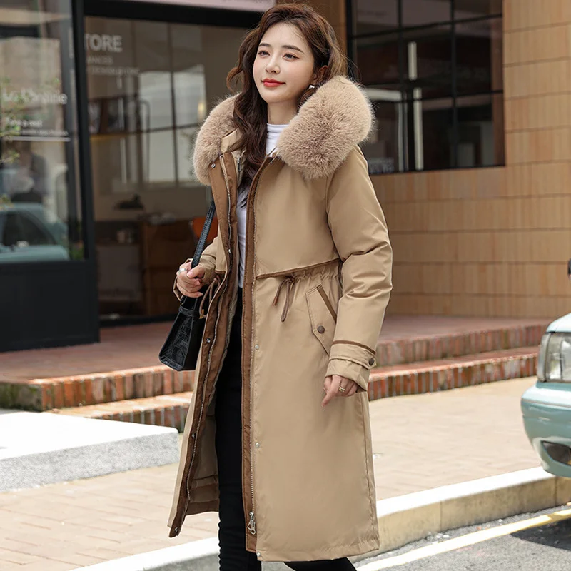 Woherb Detachable Cotton-Padded Clothes To Overcome The Female Winter 2024 New Live Live Face Long Over The Knee Thick Cotton Clothes-Outfit Ideas