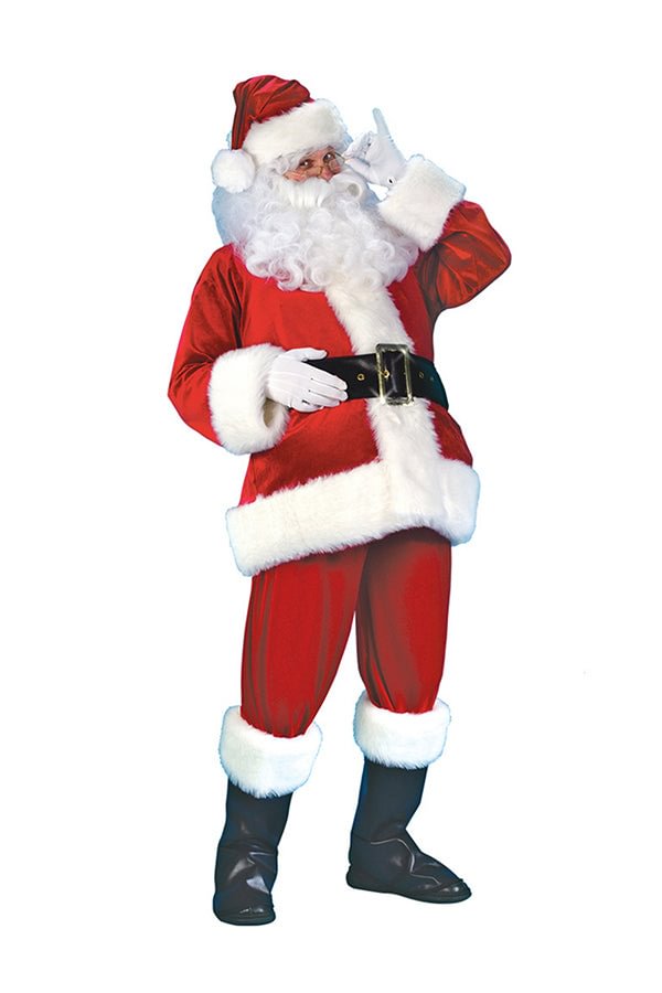 Best Fur Christmas Mens Santa Claus Costume Red-elleschic