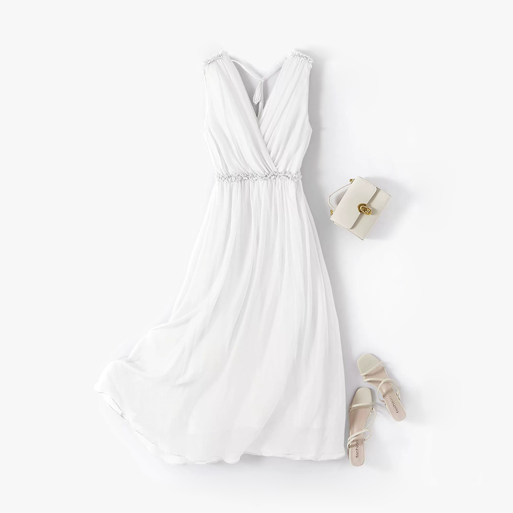 Silk V-Neck Dress Sleeveless Evening Gown Style REAL SILK LIFE