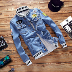 men's Denim Jacket Knitted Stand Collar European And American Fashion Brand Youth Jacket Men's Clothing