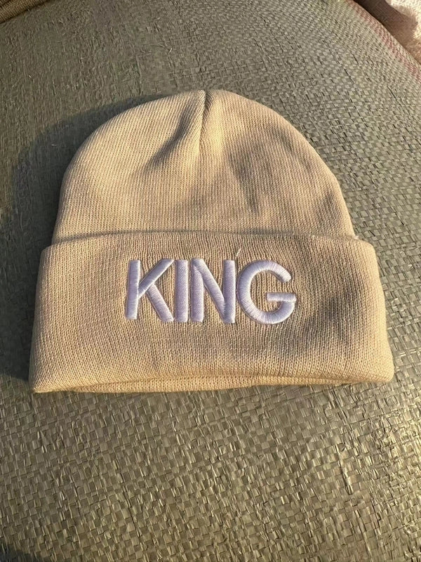 Domestic Explosions KING Embroidered Knitted Hat QUEEN Couple Winter Women’s Wool Hat