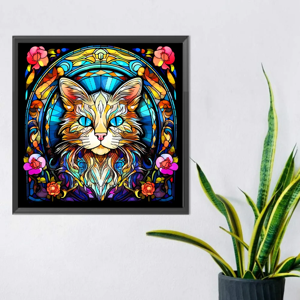 Full Round Diamond Painting 30*30cm - Glass Serious Cat