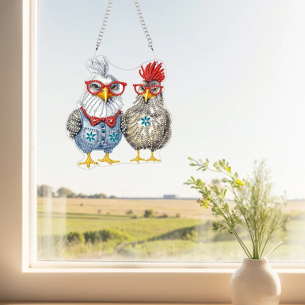 DIY Chicken Acrylic Special Shape 5D DIY Diamond Painting Dots Pendant for Home Decor(15*15cm)