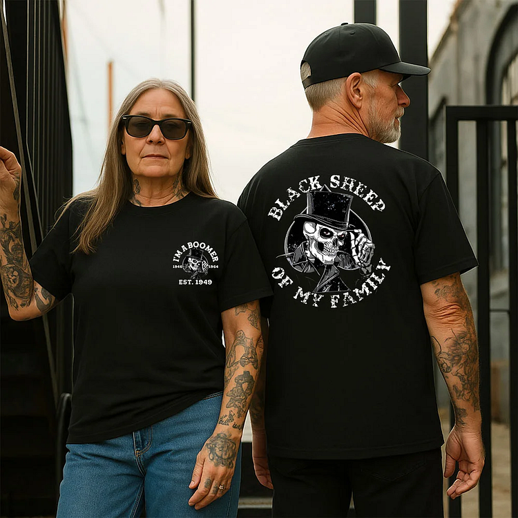 BLACK SHEEP OF MY FAMILY Skeleton Print Tee, Boomer Custom Year Of Birth T shirt, Cotton Tee Shirt