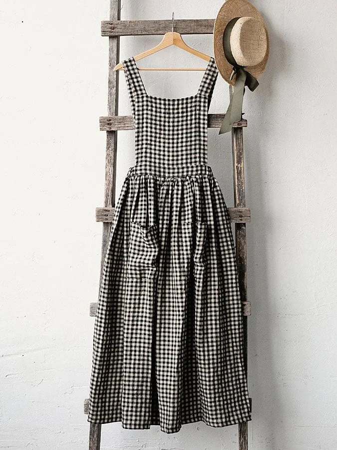 Women's Retro Plaid Suspender Dress