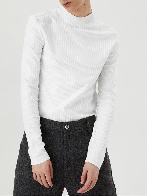 Mens Striped Knit Mock Neck Long-Sleeve T-Shirt SKUJ46913