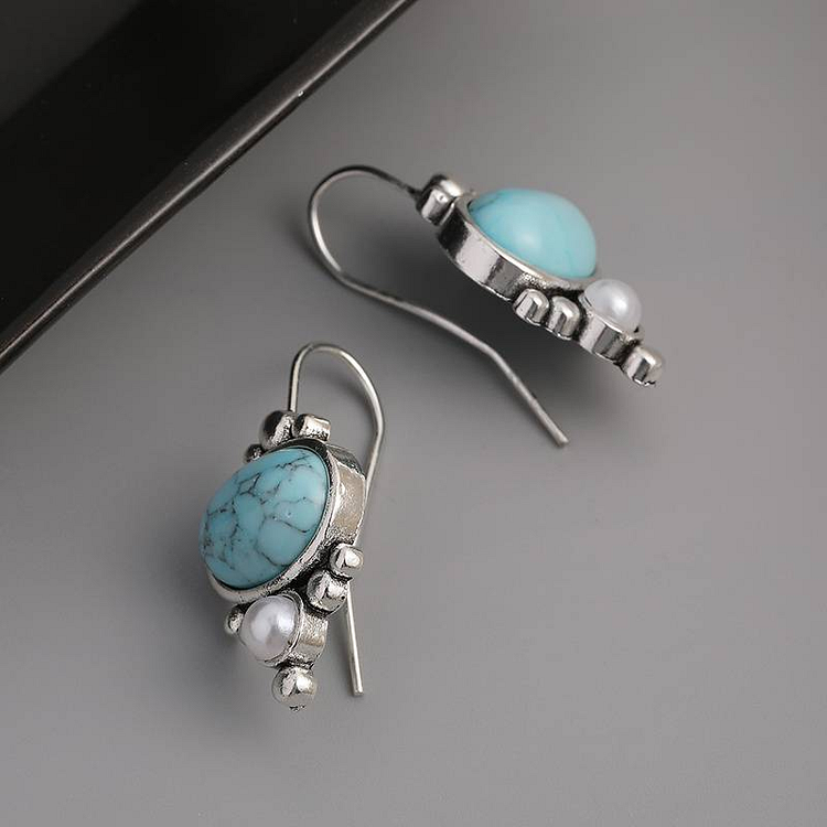 Vintage Blue Sky Stone Pearl Earrings