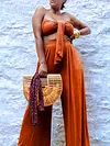 Lace-Up Bandeau Vest Top+Wide Leg Pants Suits