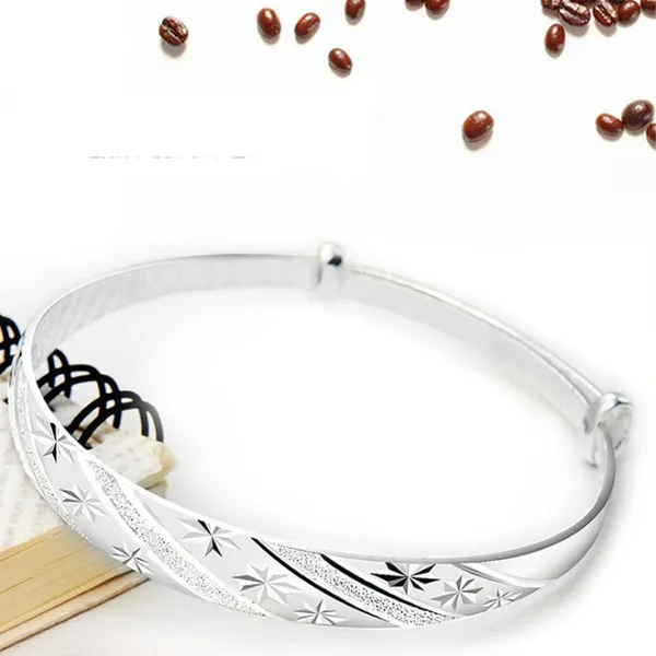 Romantic Gypsophila Star Adjustable Bangle 925 Sterling Silver Color Bracelet for Women