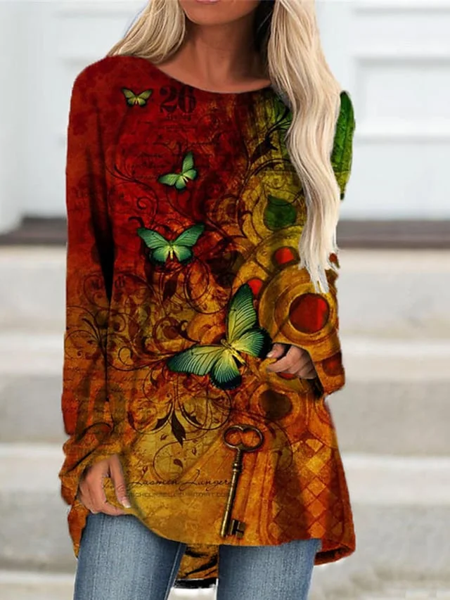 Women‘s T Shirt Dress Tee Dress Shift Dress Mini Dress Red Green Long Sleeve Animal Print Winter Fall Autumn Crew Neck Casual Winter Dress Fall Dress 2023 S M L XL XXL 3XL | IFYHOME