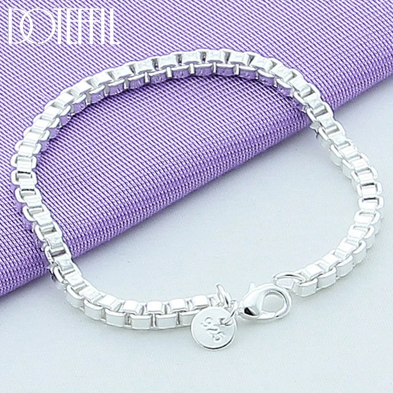 DOTEFFIL 925 Sterling Silver Square 3mm Box Chain Bracelet For Women Jewelry