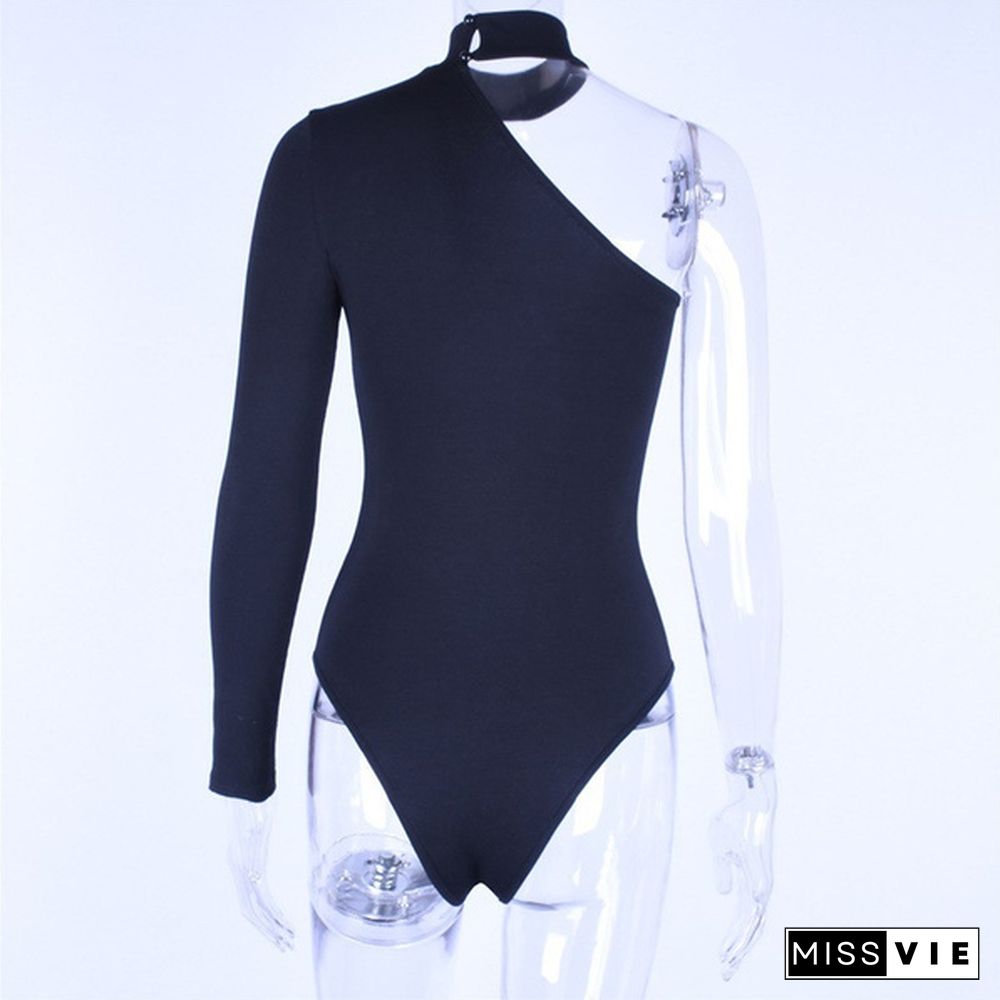 Solid Cotton Halter One Shoulder Sexy Fashion Woman Winter Spring Solid Body Jumpsuit