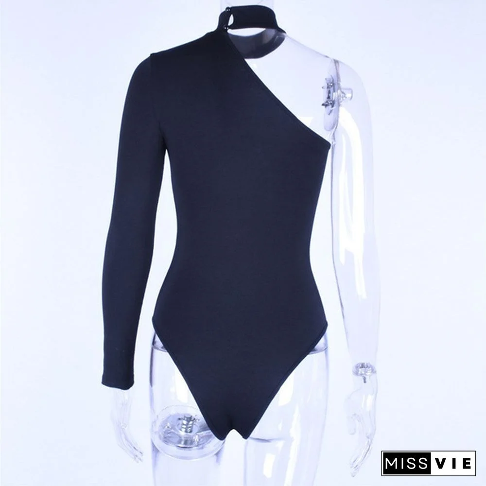 Solid Cotton Halter One Shoulder Sexy Fashion Woman Winter Spring Solid Body Jumpsuit