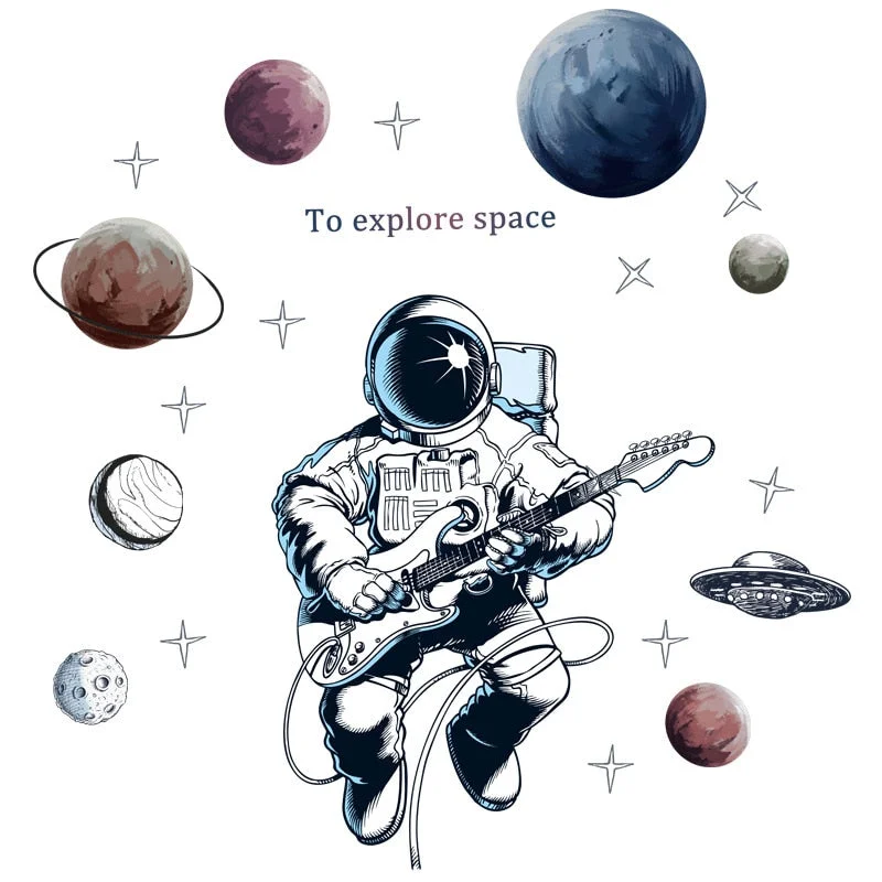 Space Astronaut Wall Stickers for Kids Room Boy Room Decoration Planets Wall Decals Decorative Stickers Bedroom Mural Wallpaper