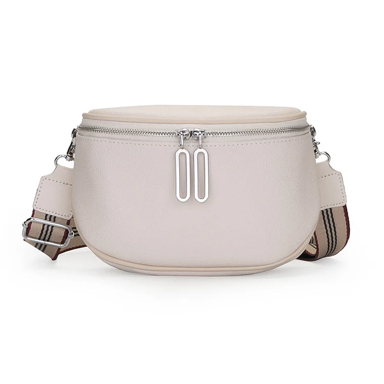 Fashion Belt Bag Cowhide Leather Solid Travel Saddle Waist Fanny Pack (White)