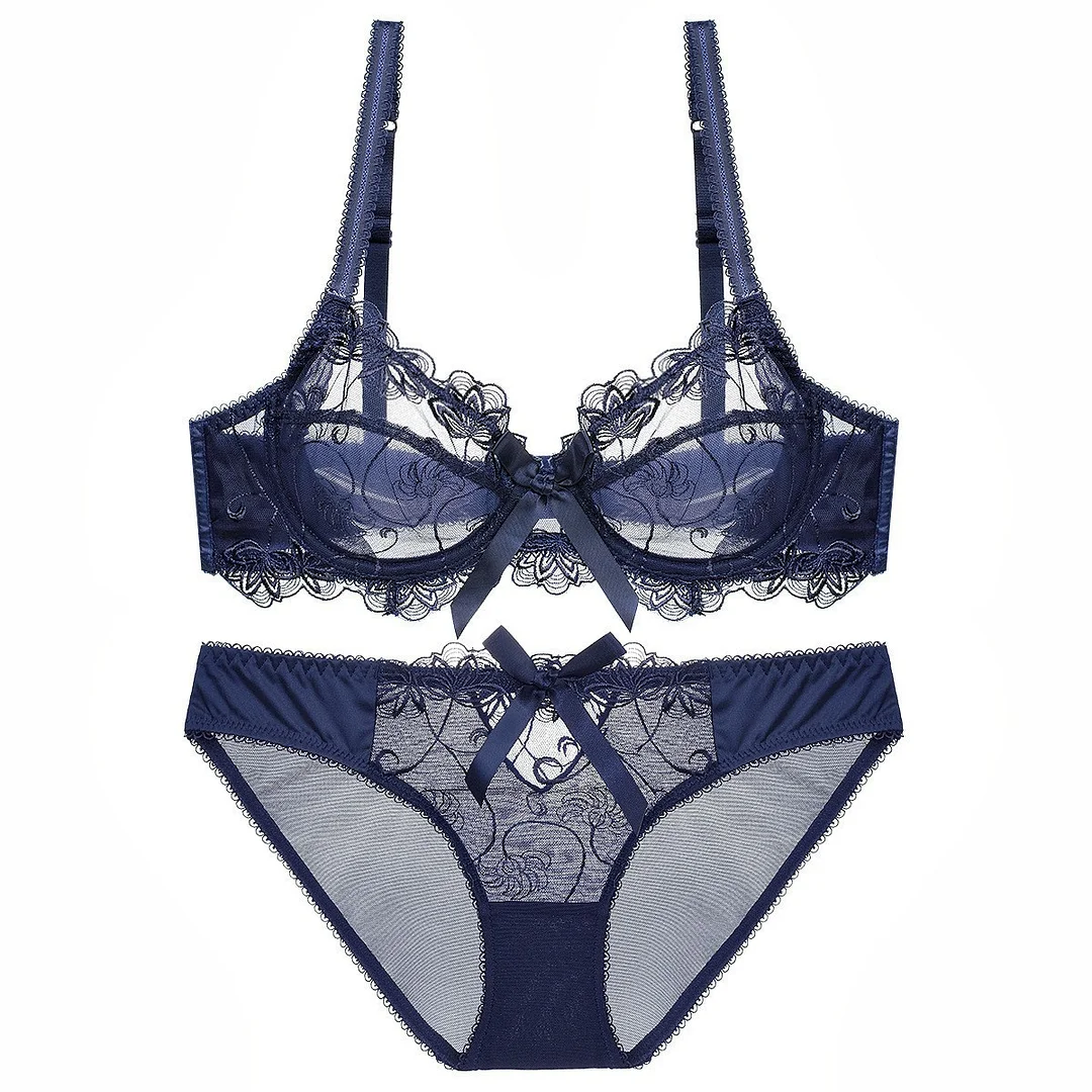 Churchf Women's Summer Sexy Bra Transparent Lace Bra Set Butterfly Butterfly Ultra Thin Airable Size Underwear