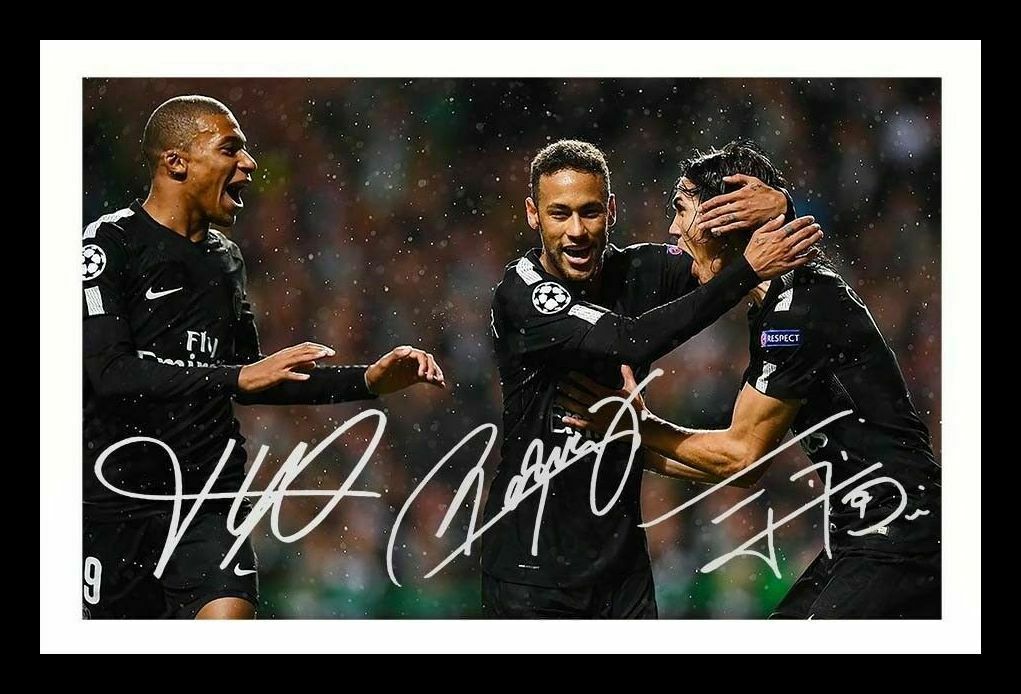 Neymar JR & Kylian Mbappé & Edinson Cavani - PSG Signed & Framed Photo Poster painting