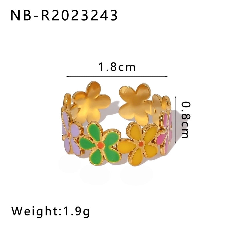 Retro IG Style Heart Shape Flower Titanium Steel Enamel Plating Stainless Steel Rings