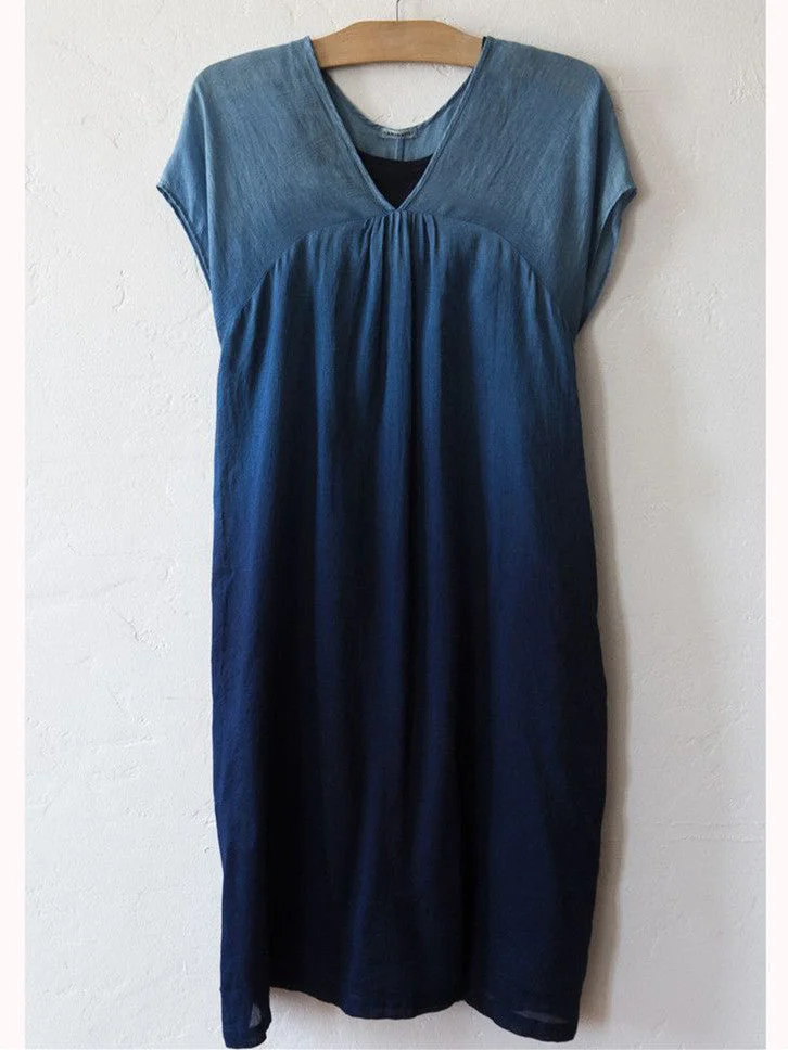 Women's Solid Color Short Sleeve V-neck Midi Dress