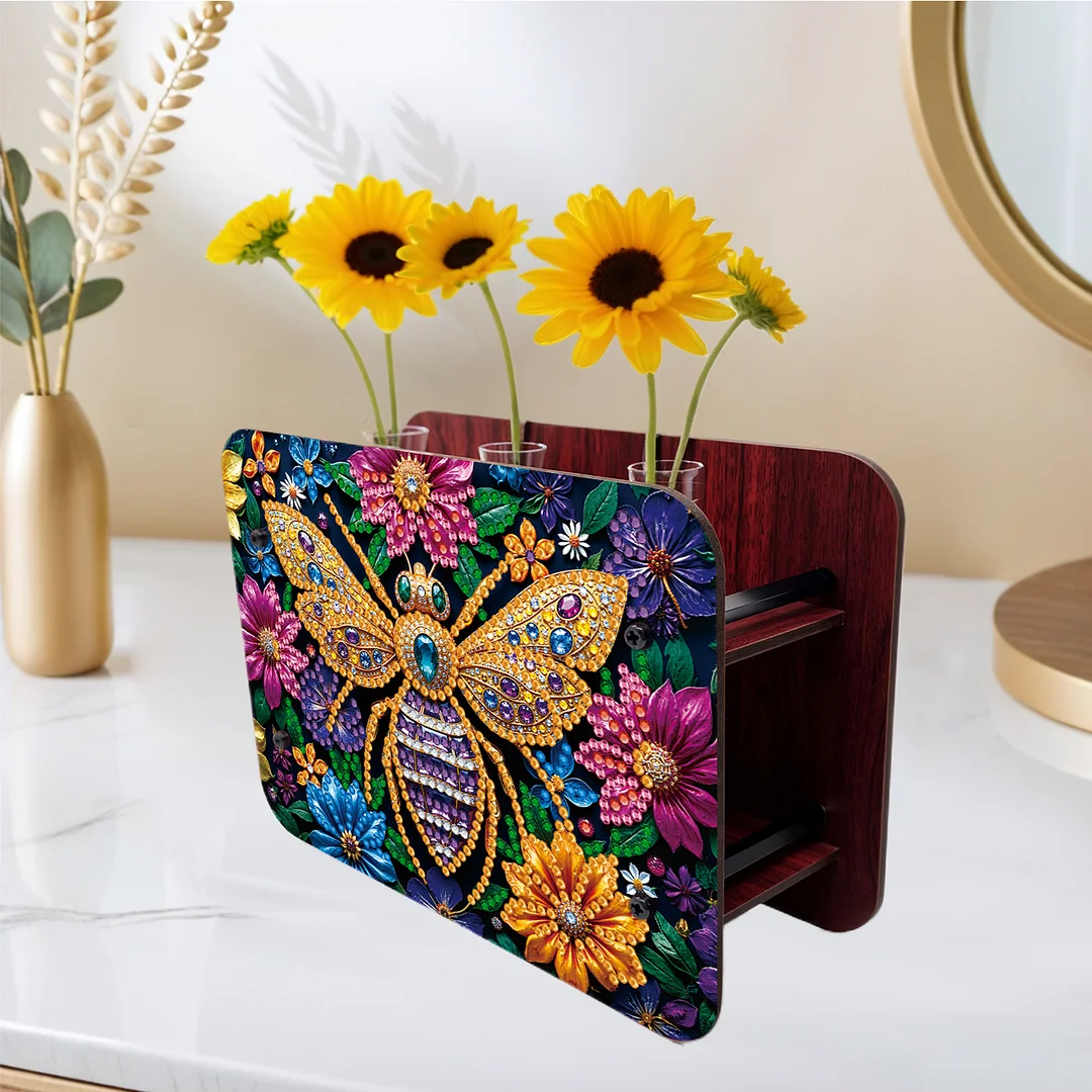 Bee DIY Flower Vase Wooden Double Sided Desktop Diamond Art Kit for Home Decor