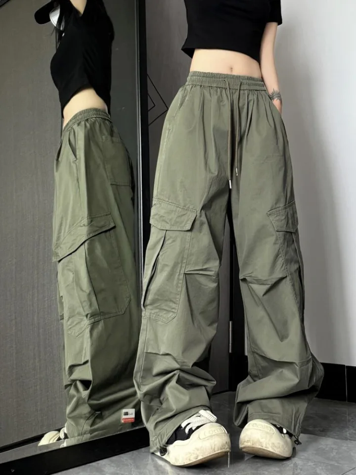 Hedirax Y2k Women Cargo Pants American Hop High Waist Wide Leg Trousers Casual Loose Streetwear Female Vintage Pockets Pants