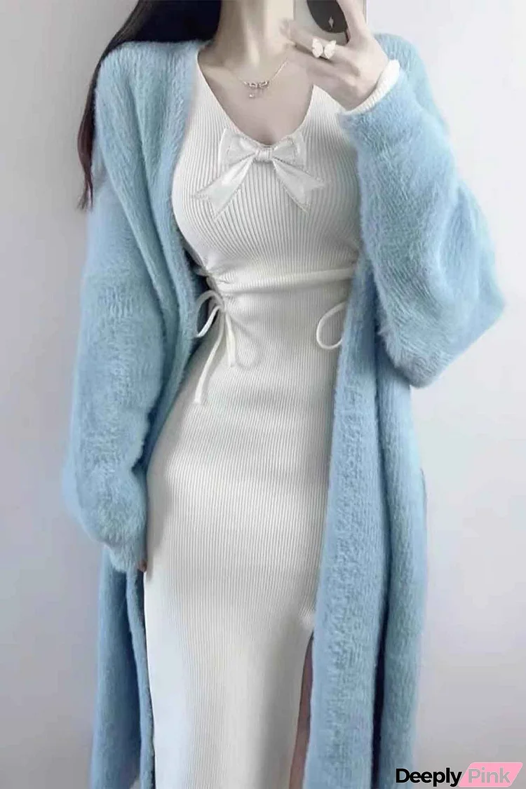 Solid Color Fuzzy Long Cardigan