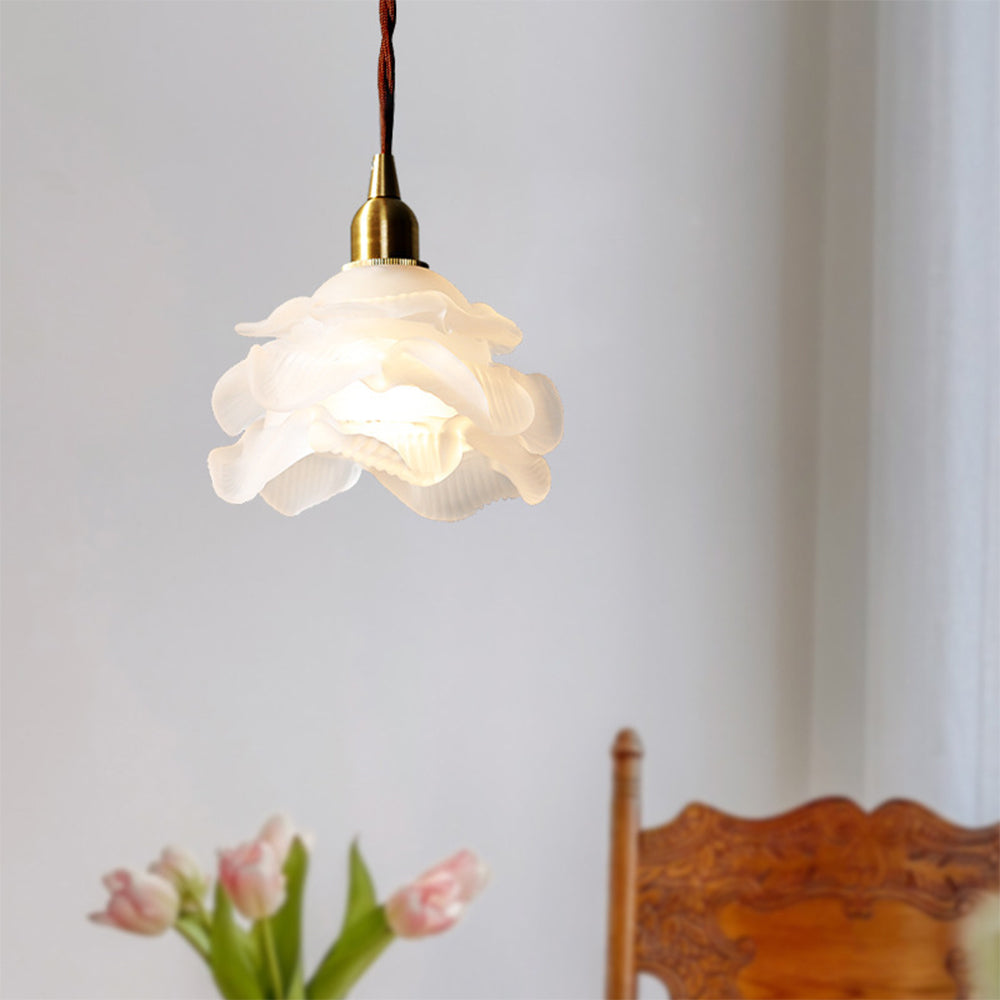 Simple Retro Floral Glass Brass Pendant Light