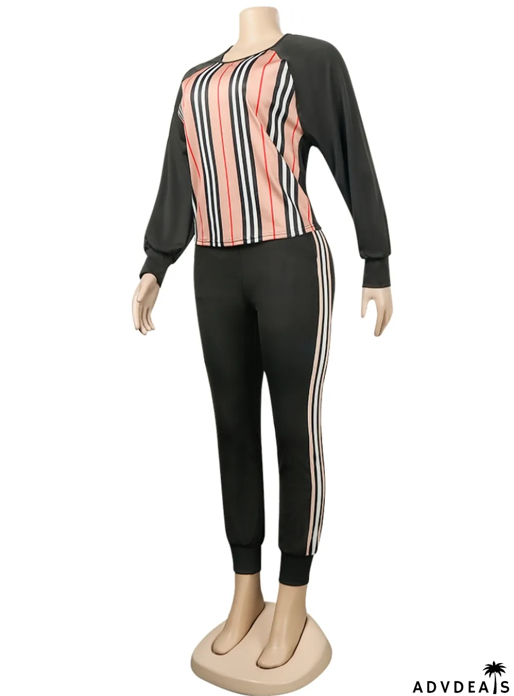 Winter Wholesale Womens Stripes Patch Black Long Sleeve Top And Pants Wholesale Womens 2 Piece Sets
