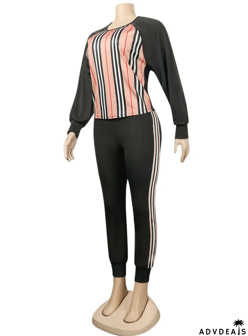 Winter Wholesale Womens Stripes Patch Black Long Sleeve Top And Pants Wholesale Womens 2 Piece Sets