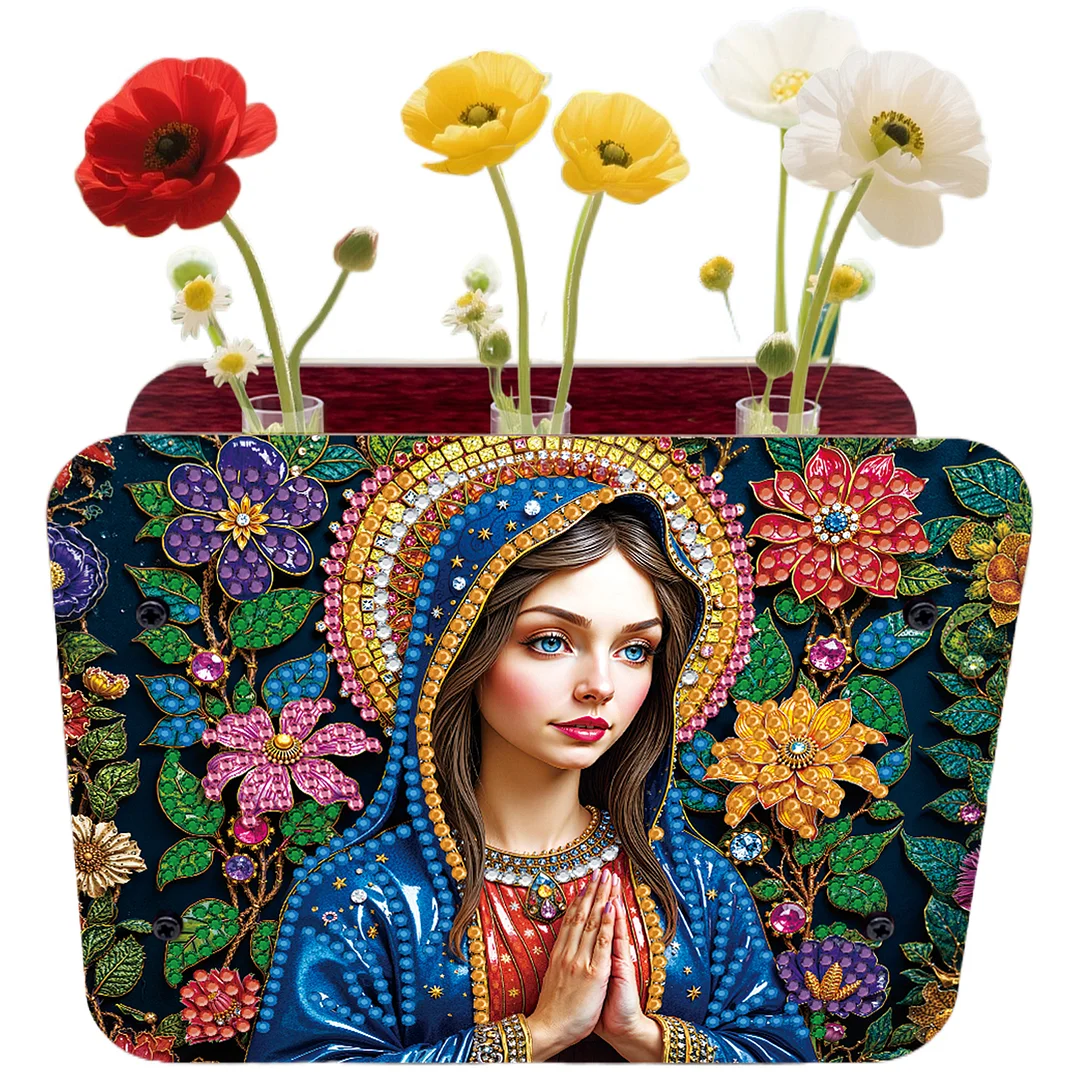 Lady DIY Flower Vase Wooden Double Sided Desktop Diamond Art Kit for Home Decor