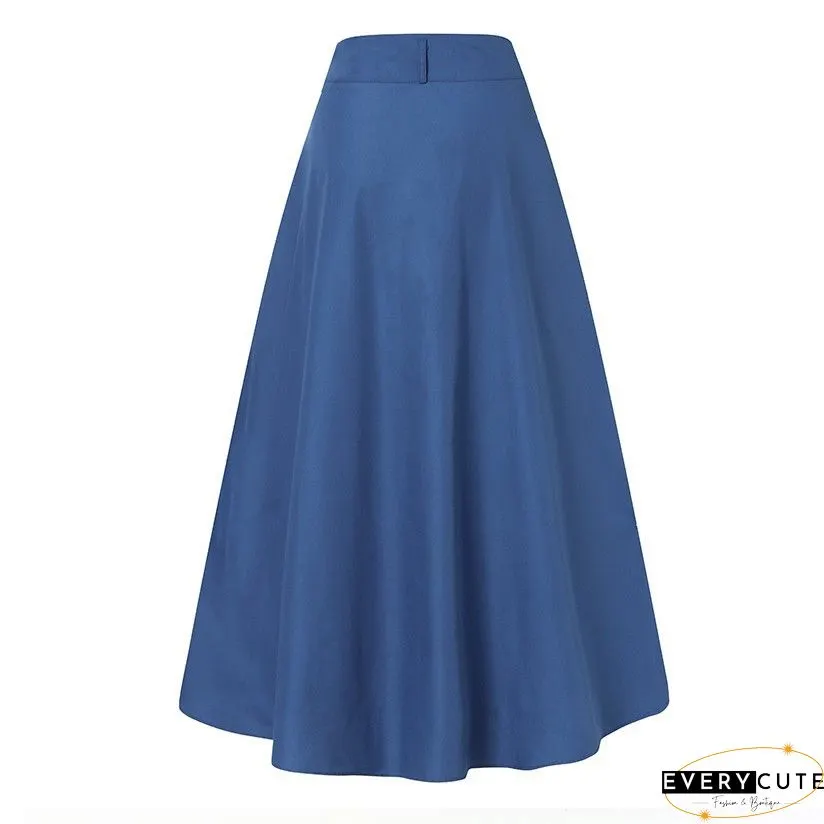 Royal Blue Piped Button Embellished High Waist Maxi Skirt