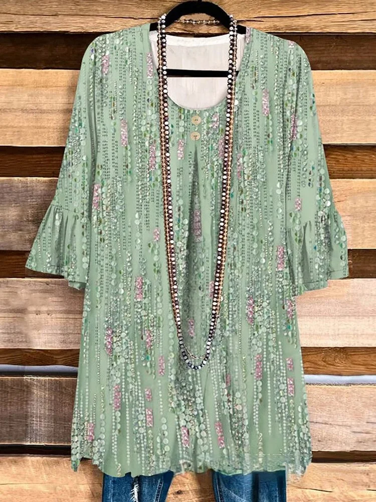 Women's Printed Flared Sleeve Loose Top