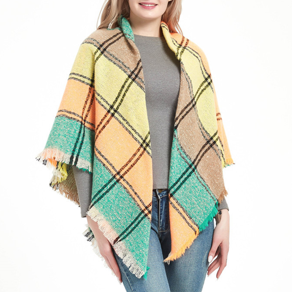 Yellow Women's Shawl With Thickened Large Plaid Square Scarfs-vocosishoes