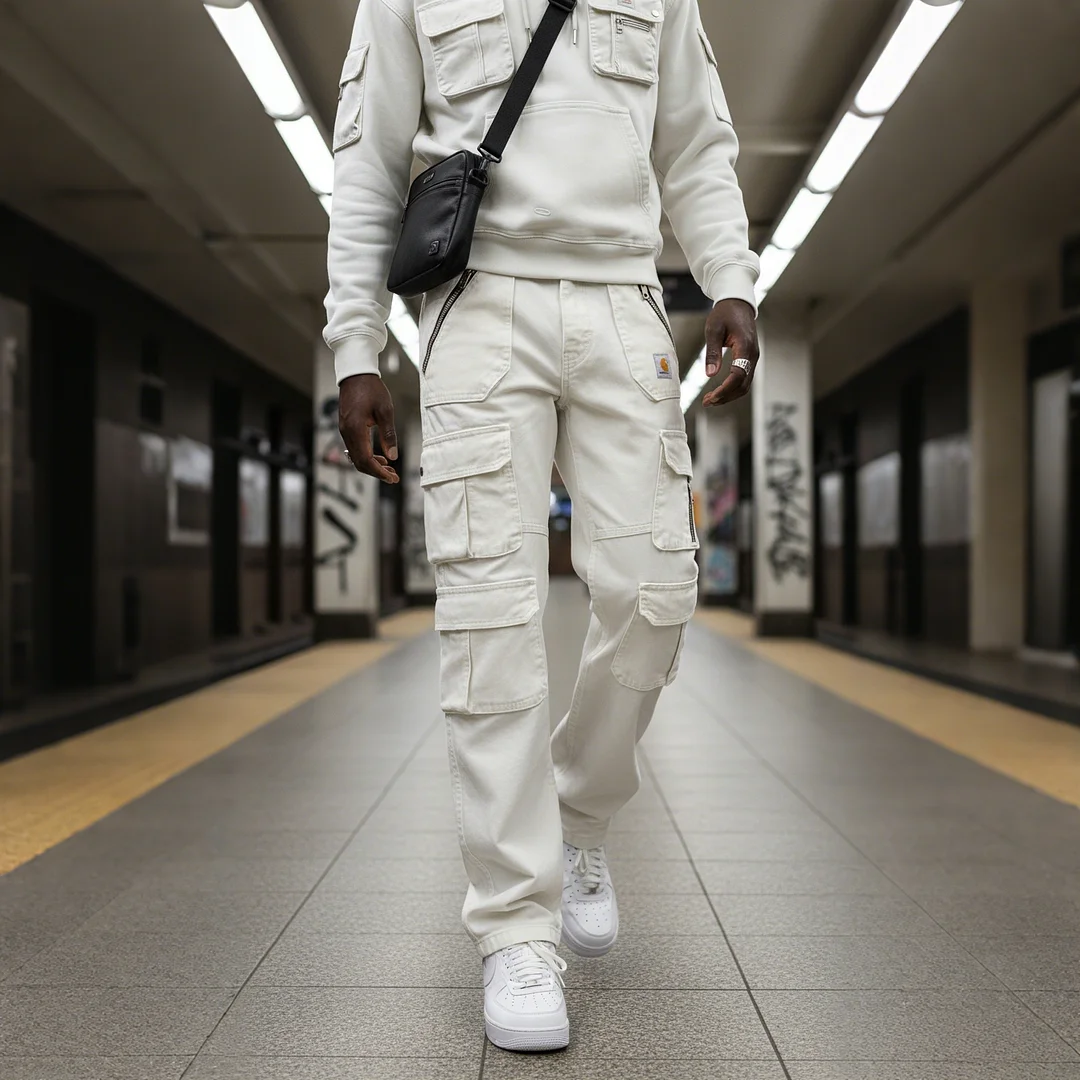 Street Style Multi-functional Multi-pocket Multi-zipper Retro Washed Cargo Trousers