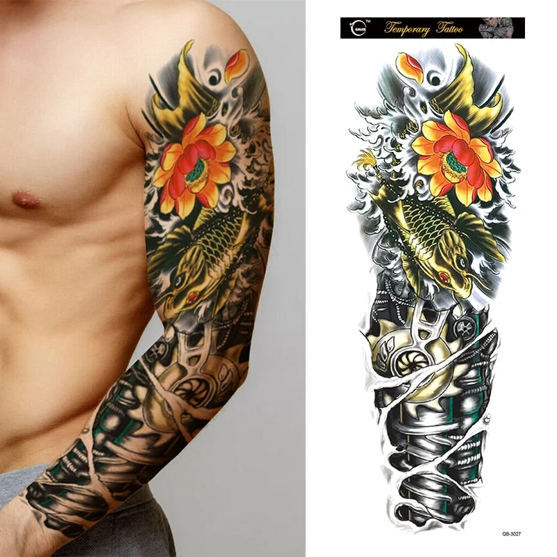 Sdrawing Temporary Full Arm Tattoos Man Women Cool Leg Art Tiger Wolf Black Sleeve Large Fake Sticker Glitter Multiple Style