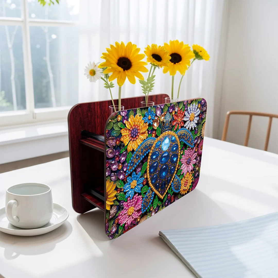 Turtle DIY Flower Vase Wooden Double Sided Desktop Diamond Art Kit Home Decor