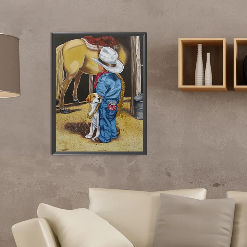 Diamond Painting - Full Round Drill - Farm Cowboy Kids(Canvas|30*40cm)