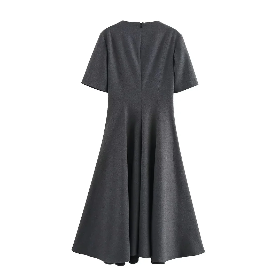 Nigikala Nigikala Women's Clothing Explosion Fashion Waist Wave Wide Swing Short-Sleeved Fan Flute Dress