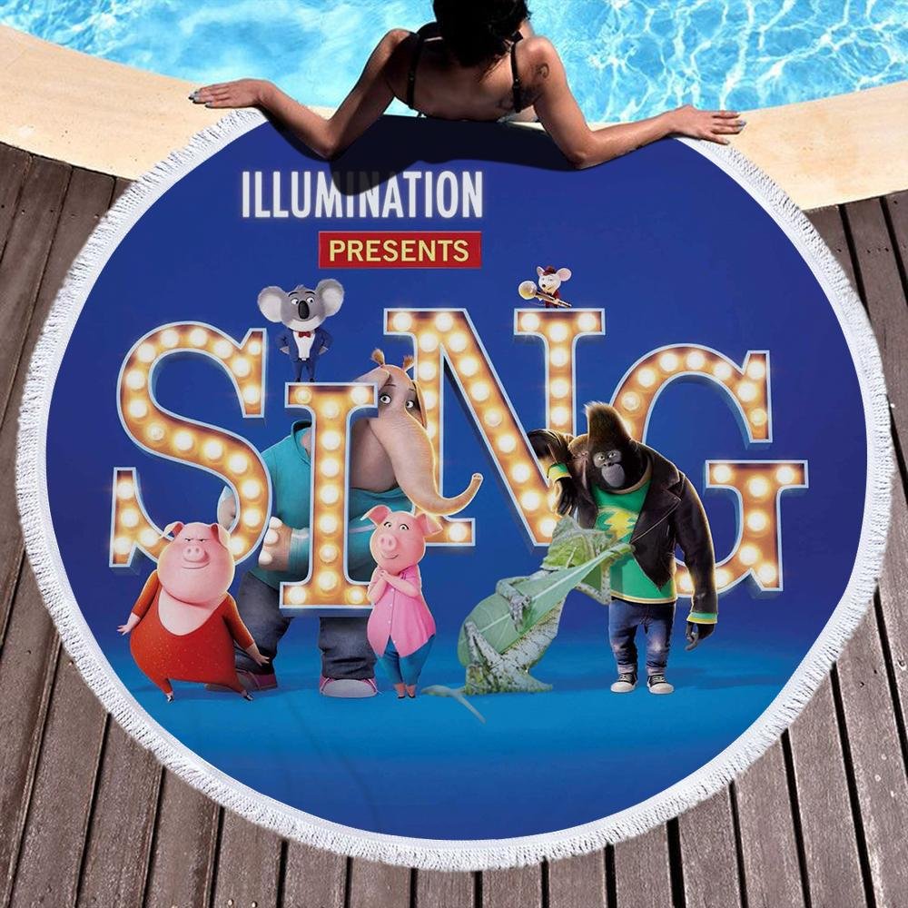 Sing 2 Beach Towel Round Circle Picnic Carpet Blanket Outdoor Home Use