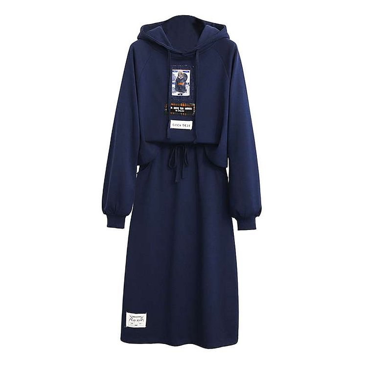 Girl Print Hoodie Drawstring Skirt Casual Set - Modakawa Modakawa