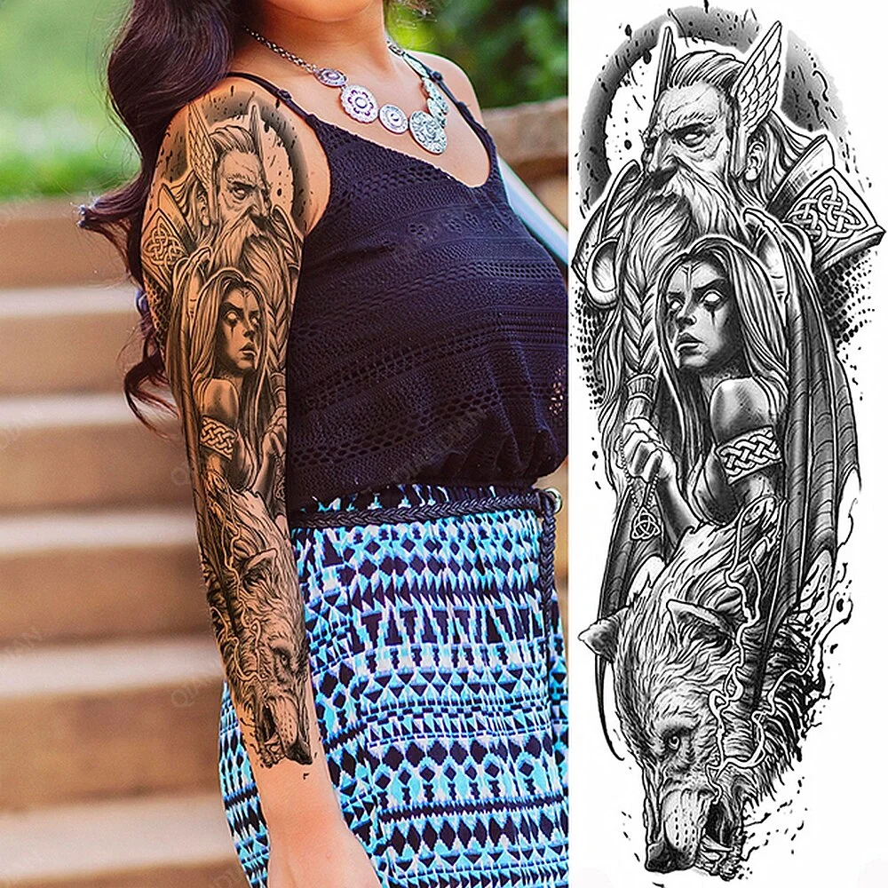 Sdrawing Women Waterproof Temporary Tattoos Stickers Thighs Cool Hipster Skull Mermaid