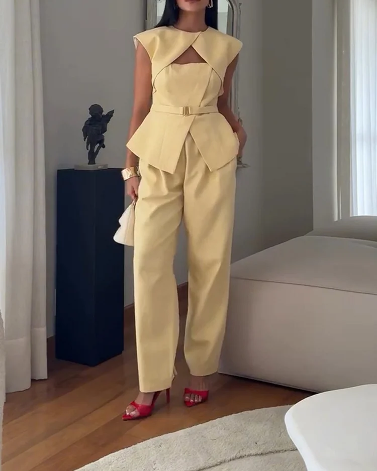 Women's solid color trousers casual suit