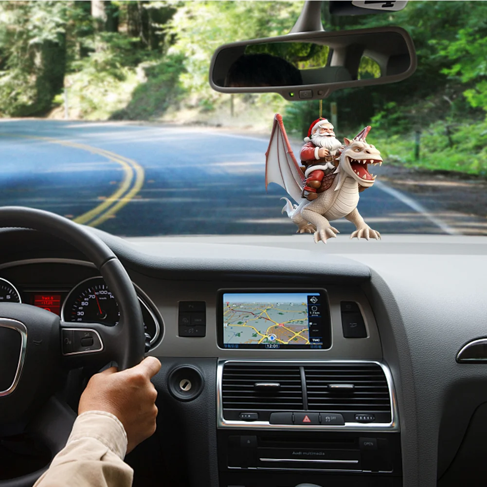 2 PCS Acrylic Santa Flying Dragon 2D Flat Christmas Tree Car Hangings Ornament