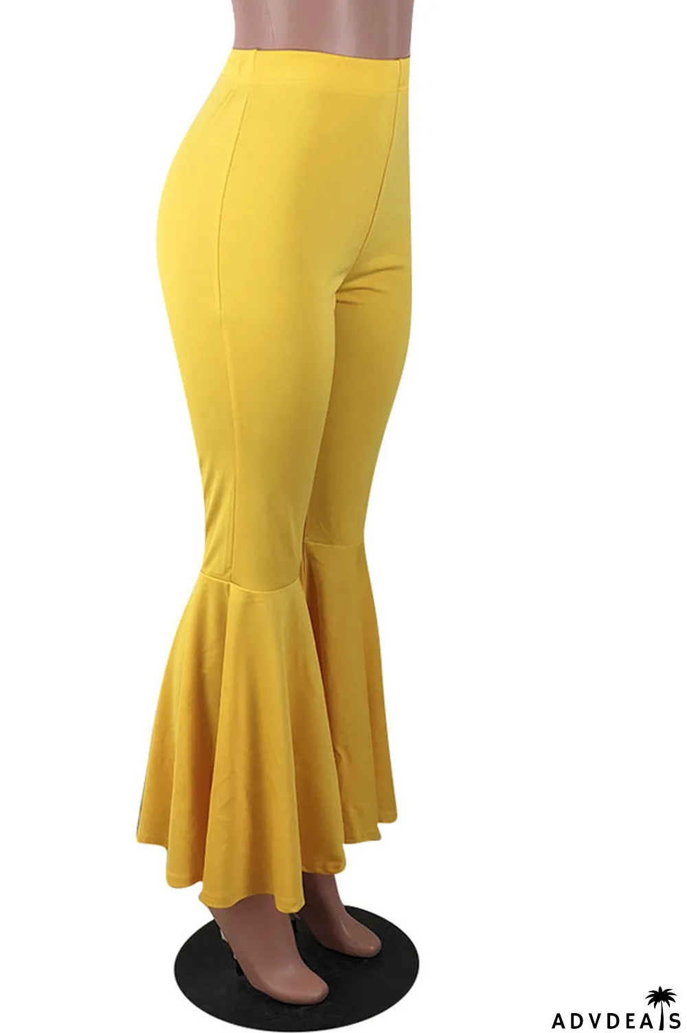 Orange venetian Elastic Fly Mid Solid Boot Cut Pants Bottoms