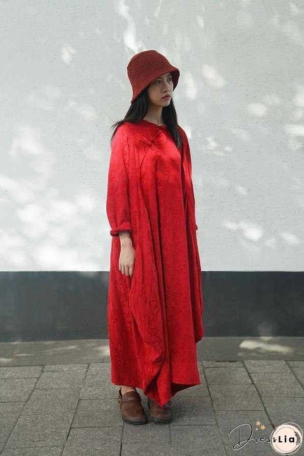 Spring Autumn Dress Ladies Vintage Retro Loose Dresses Female Irregular Length Dresses