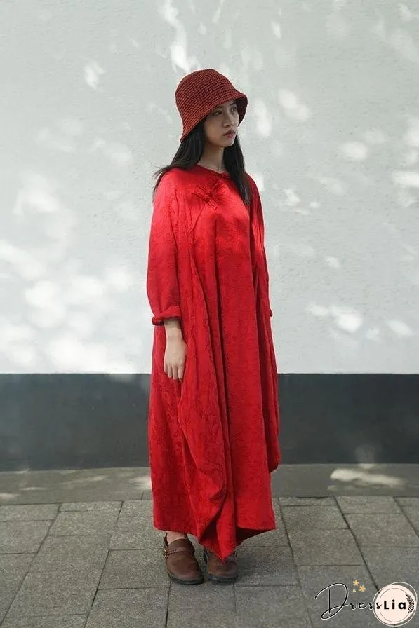 Spring Autumn Dress Ladies Vintage Retro Loose Dresses Female Irregular Length Dresses