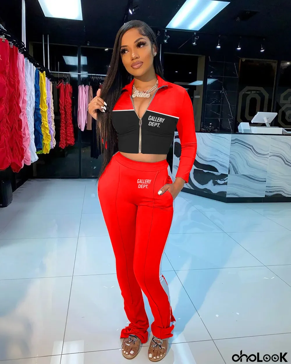 Letter Print Patchwork Casual Sports Two Piece Pant Set
