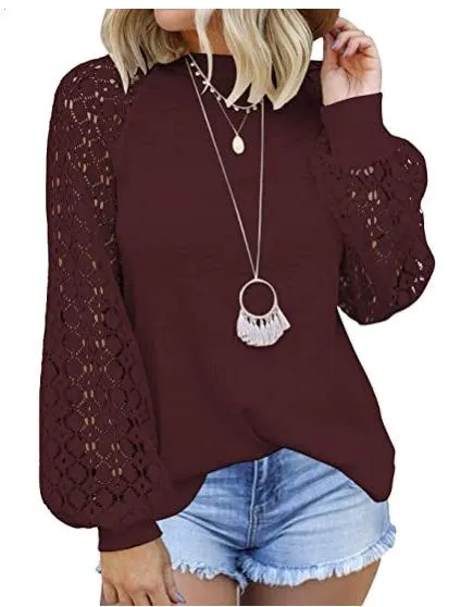 2022 New Solid T Shirt Women Fashion Lace Patchwork O Neck Long Sleeve Streetwear Loose Tops Female Casual Oversized Tee Shirt